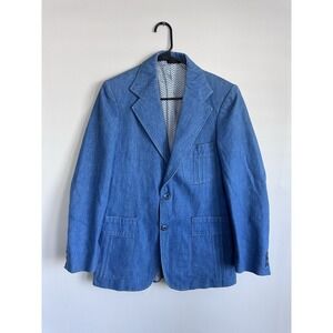 Vintage 70s Patch Pocket Blue Denim Blazer Size 38R Gallery Haggar‎